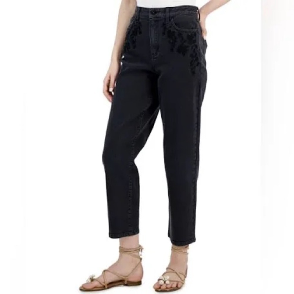 NWOT Inc Women's Embroidered Pocket Black High Rise Straight Leg Casual Jeans 16